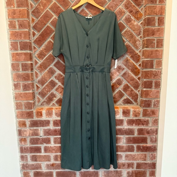 NWT Vetta Capsule Midi Dress Two Piece Green‎ Top Skirt Belt Tencel Size 12 - Picture 4 of 11